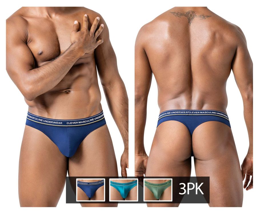 Clever Moda 100010 3PK Australian Latin Thongs in Blue/Petrol/Green – men's thongs