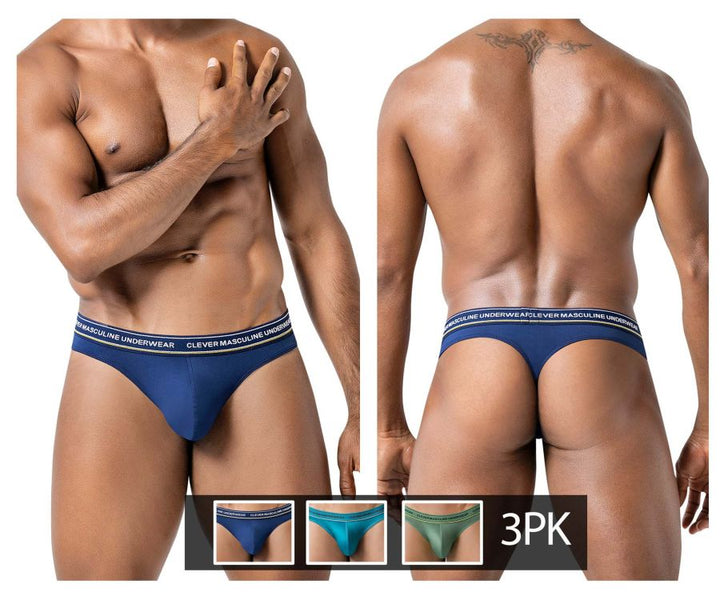 Clever Moda 100010 3PK Australian Latin Thongs in Blue/Petrol/Green – men's thongs