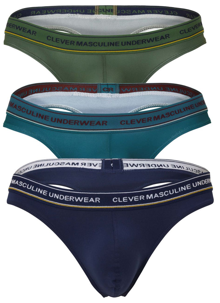 Clever Moda 100010 3PK Australian Latin Thongs in Blue/Petrol/Green – men's thongs