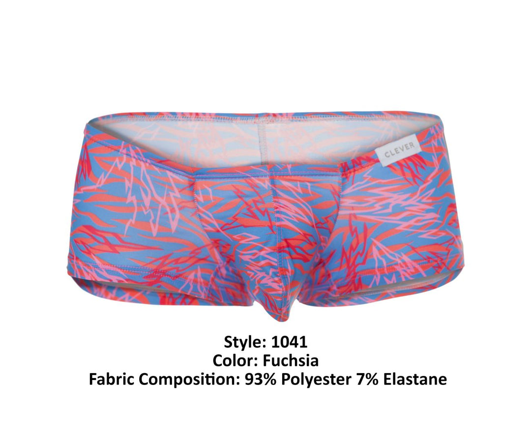 Clever men's fuchsia Zug trunks – printed polyester full-coverage underwear