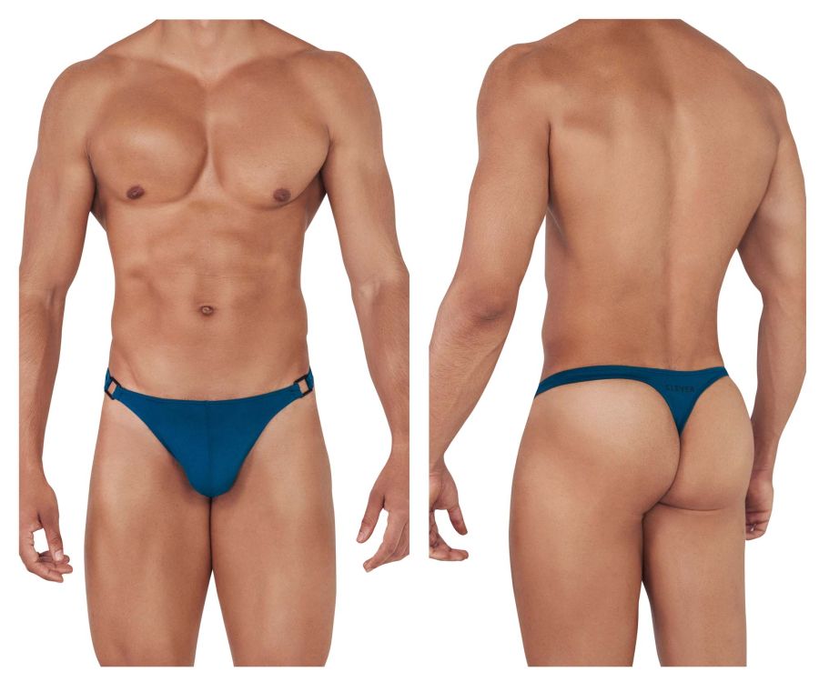 Clever men's petrol blue Flashing thong – nylon minimal coverage low-rise underwear