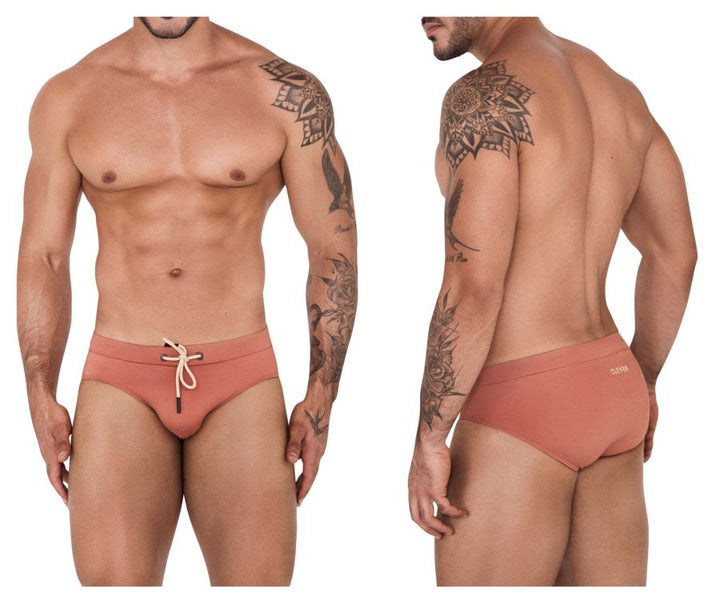 Clever men's ochre Acqua swim briefs – low-rise microfiber beach swimwear