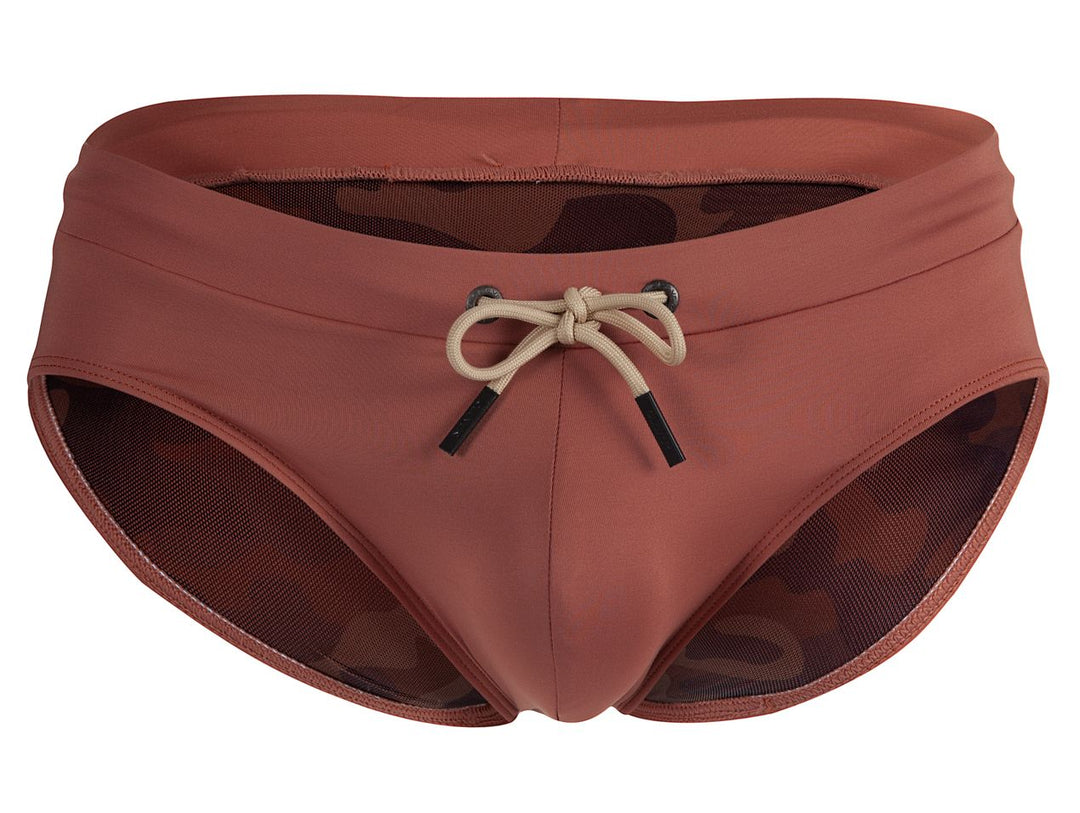 Clever men's ochre Acqua swim briefs – low-rise microfiber beach swimwear