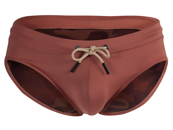 Clever men's ochre Acqua swim briefs – low-rise microfiber beach swimwear