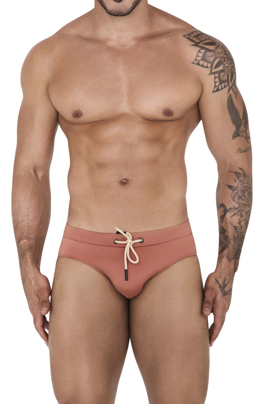 Clever men's ochre Acqua swim briefs – low-rise microfiber beach swimwear