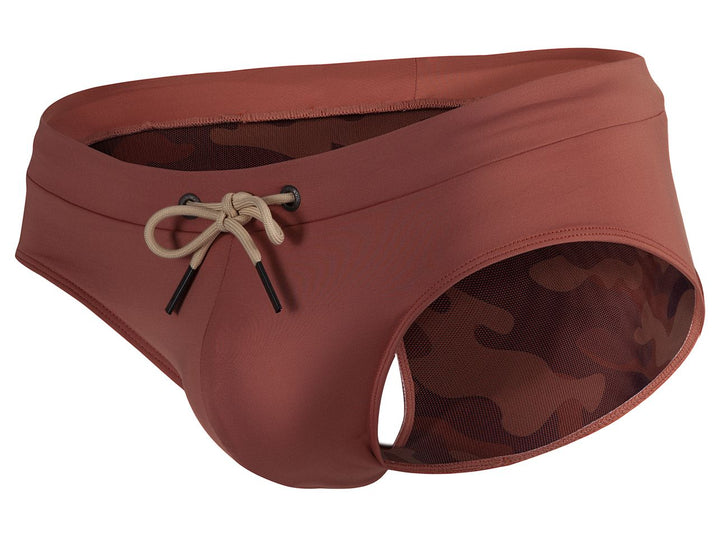 Clever men's ochre Acqua swim briefs – low-rise microfiber beach swimwear
