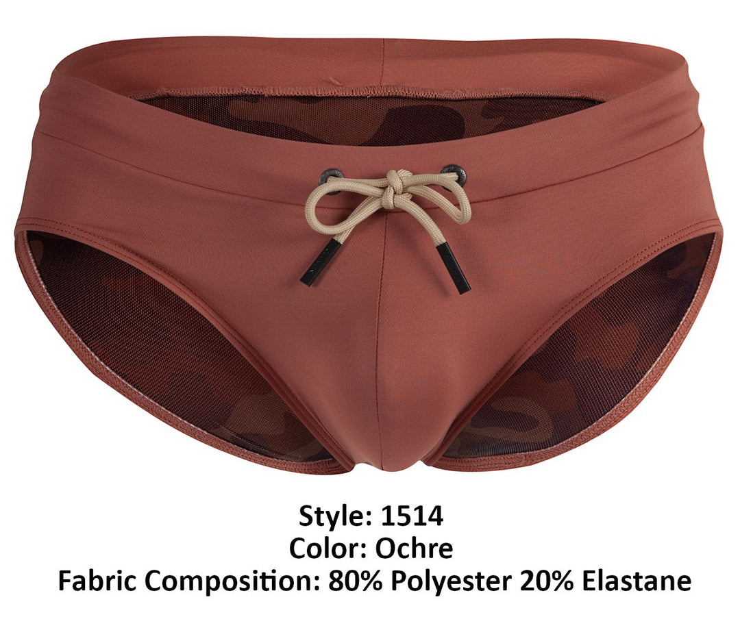 Clever men's ochre Acqua swim briefs – low-rise microfiber beach swimwear