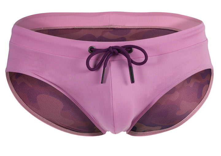 Clever men's pink Acqua swim briefs – low-rise microfiber beach swimwear