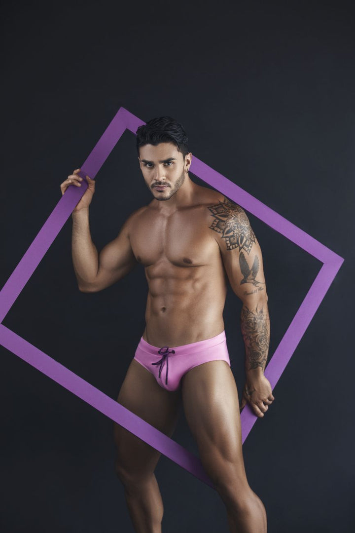 Clever men's pink Acqua swim briefs – low-rise microfiber beach swimwear
