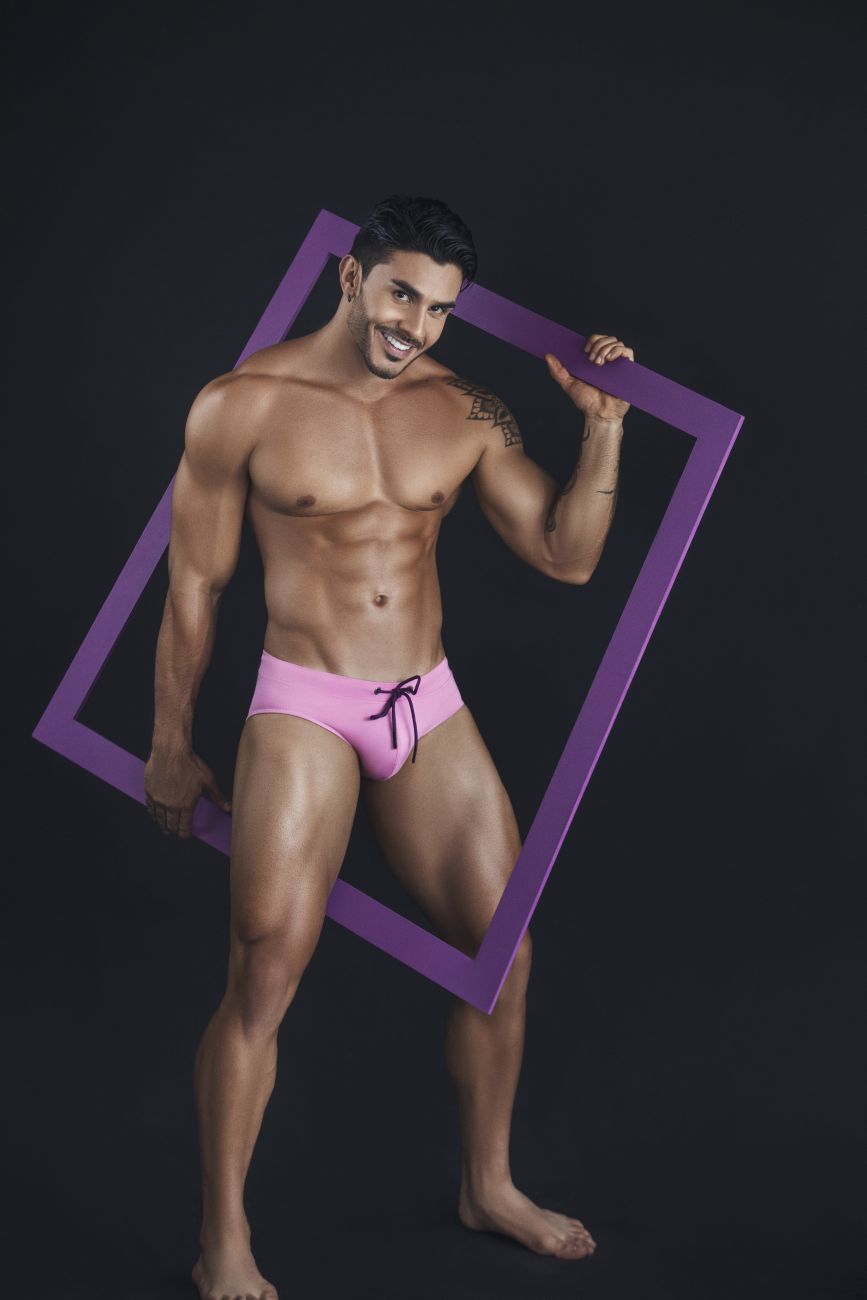 Clever men's pink Acqua swim briefs – low-rise microfiber beach swimwear