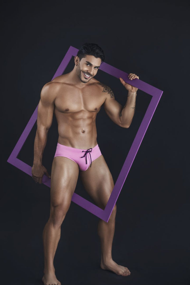 Clever men's pink Acqua swim briefs – low-rise microfiber beach swimwear