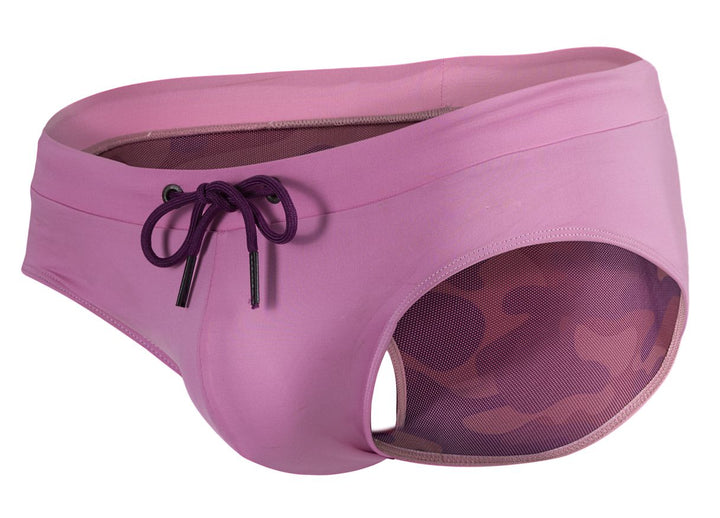 Clever men's pink Acqua swim briefs – low-rise microfiber beach swimwear