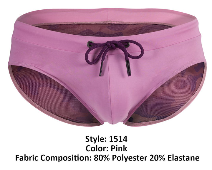 Clever men's pink Acqua swim briefs – low-rise microfiber beach swimwear