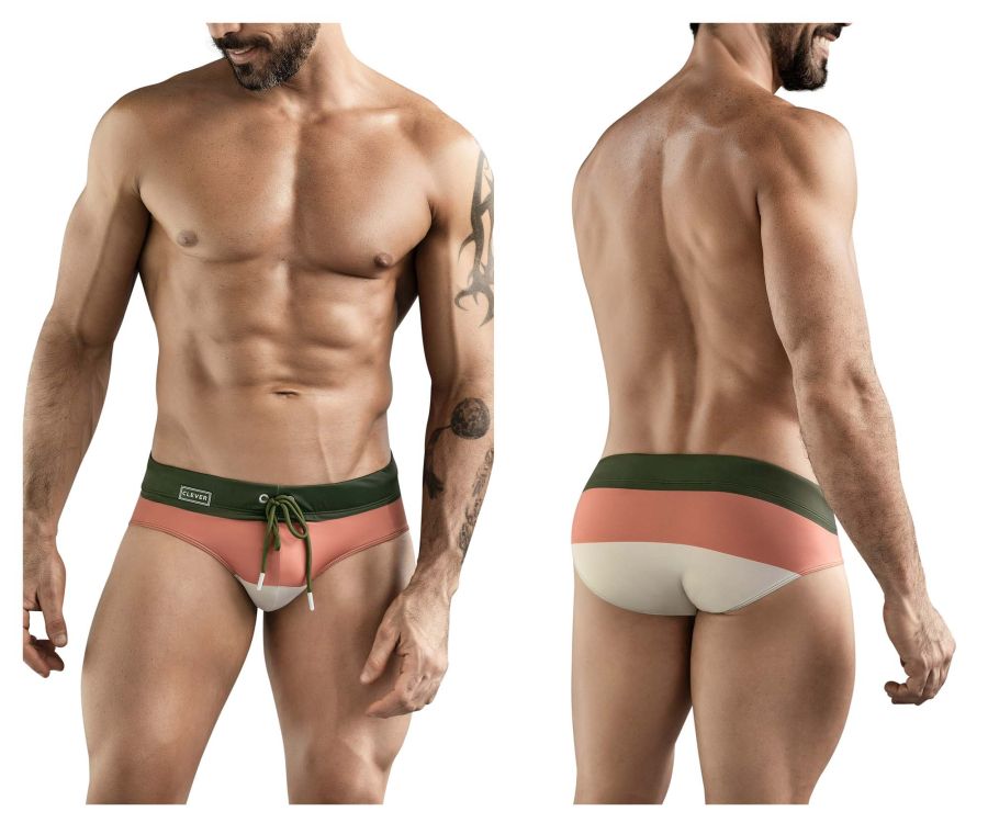 Clever Moda Wave Swim Briefs in Green – men's swimwear