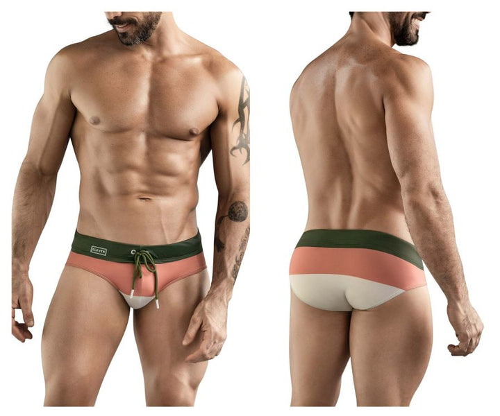 Clever Moda Wave Swim Briefs in Green – men's swimwear