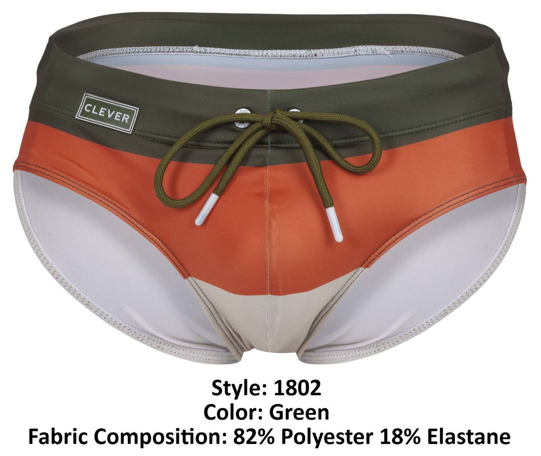 Clever Moda Wave Swim Briefs in Green – men's swimwear