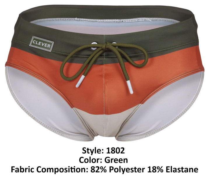 Clever Moda Wave Swim Briefs in Green – men's swimwear