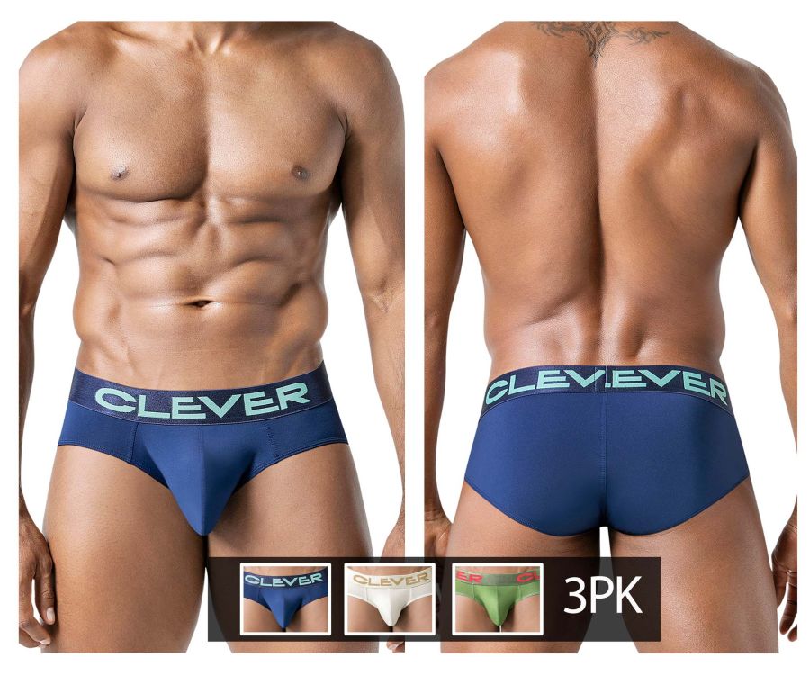 Clever Moda 519968 3PK Australian Latin Briefs in Beige/Blue/Green – men's briefs