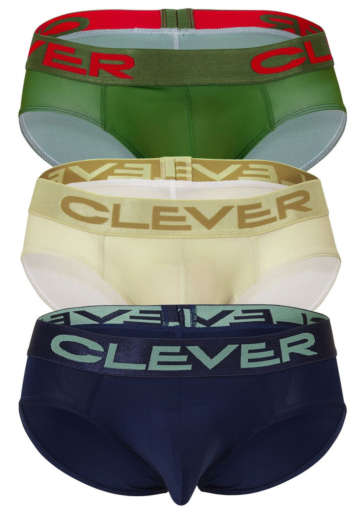 Clever Moda 519968 3PK Australian Latin Briefs in Beige/Blue/Green – men's briefs