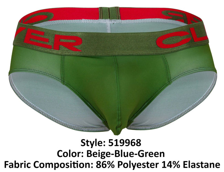 Clever Moda 519968 3PK Australian Latin Briefs in Beige/Blue/Green – men's briefs