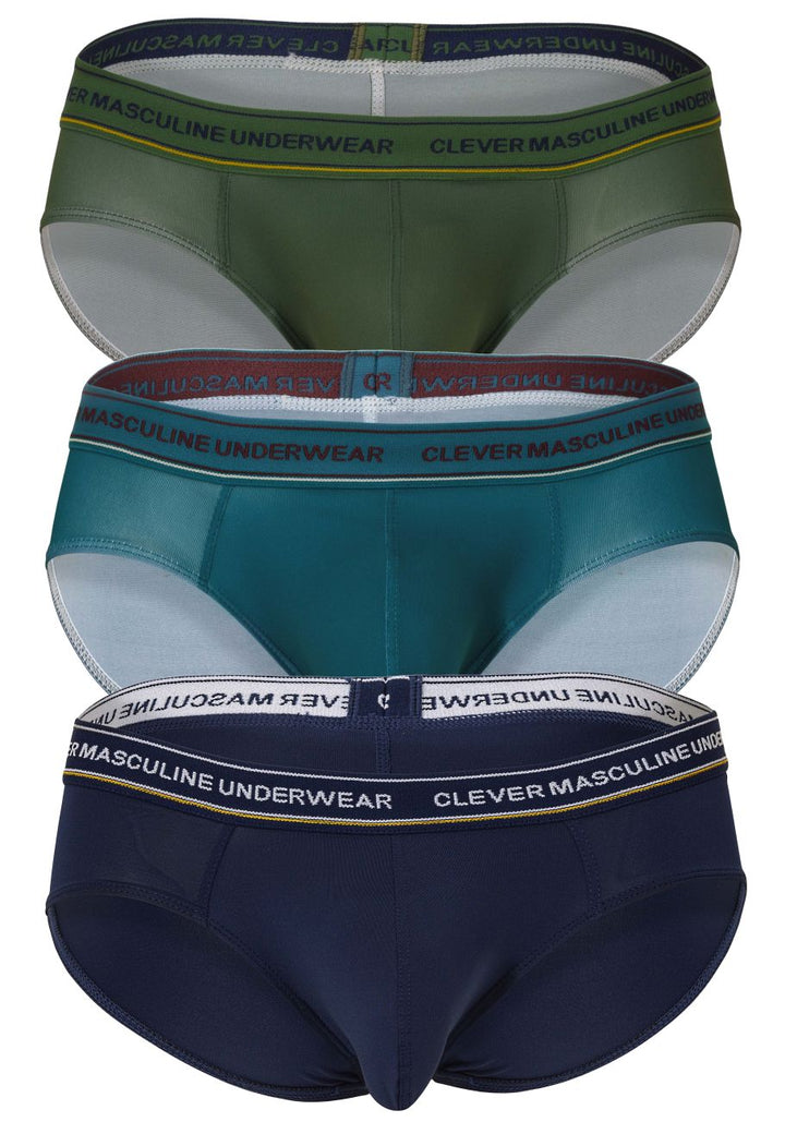 Clever Moda 519969 3PK Australian Latin Briefs in Blue/Petrol/Green – men's briefs