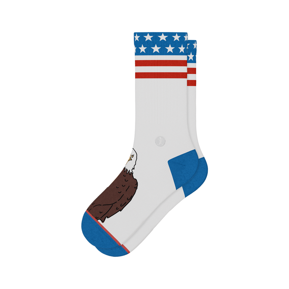 Shinesty The One Finger Salute American flag bald eagle Heel Hammock crew socks – men's patriotic crew socks