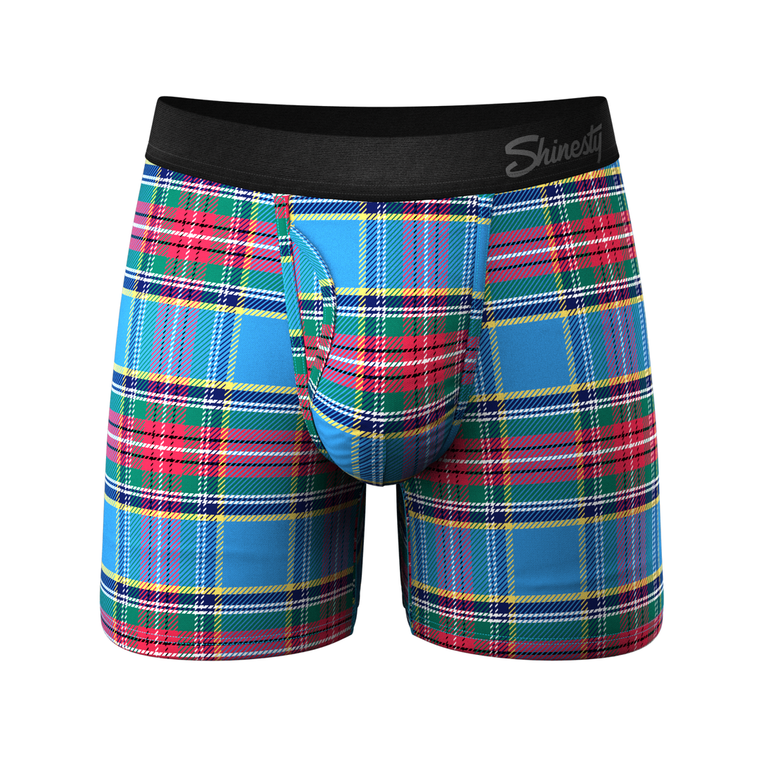 Shinesty The Crisscross Applesauce plaid Ball Hammock underwear with fly – men's plaid boxer briefs fly front