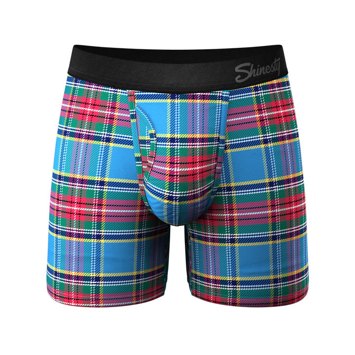 Shinesty The Crisscross Applesauce plaid Ball Hammock underwear with fly – men's plaid boxer briefs fly front