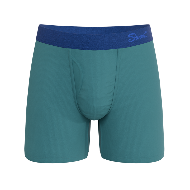 Shinesty The Curacao teal Ball Hammock underwear with fly – men's teal boxer briefs fly front