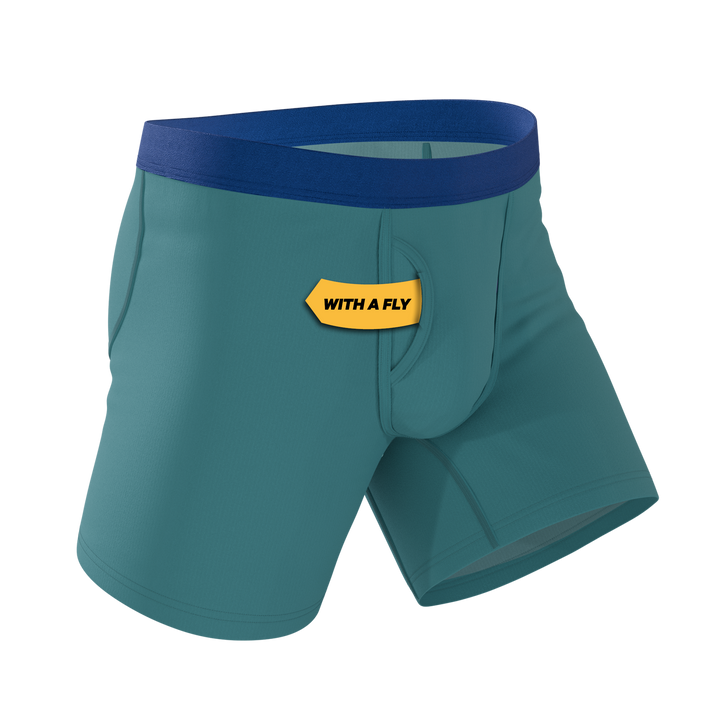 Shinesty The Curacao teal Ball Hammock underwear with fly – men's teal boxer briefs fly front