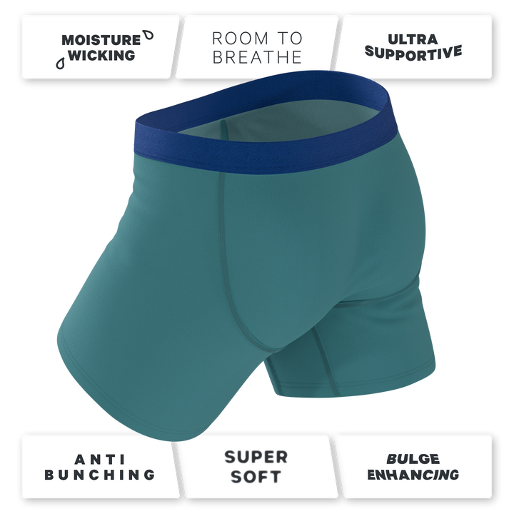 Shinesty The Curacao teal Ball Hammock underwear with fly – men's teal boxer briefs fly front