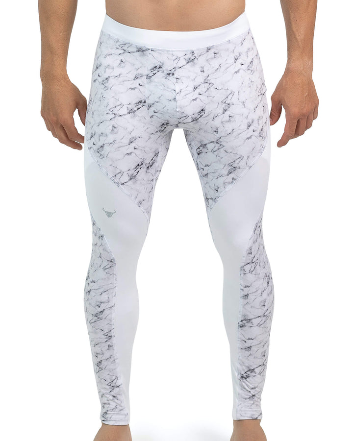 Matador Meggings "Marble" Men’s Compression Tights – High-Performance White Marble Athletic Leggings