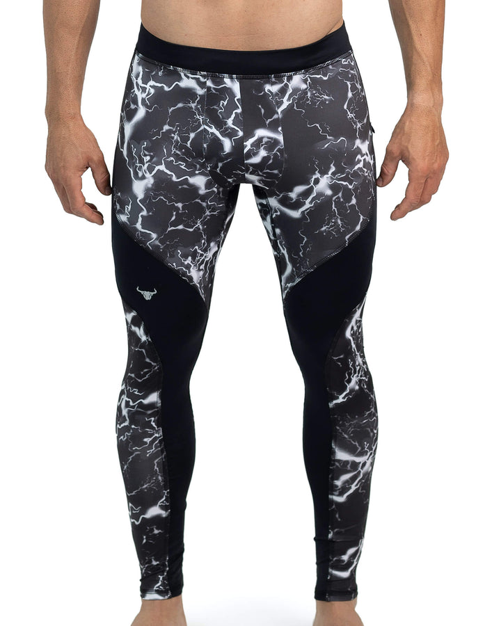 Matador Meggings "Black Thunder" Men’s Compression Tights – High-Performance Athletic Leggings with Muscle-Enhancing Print