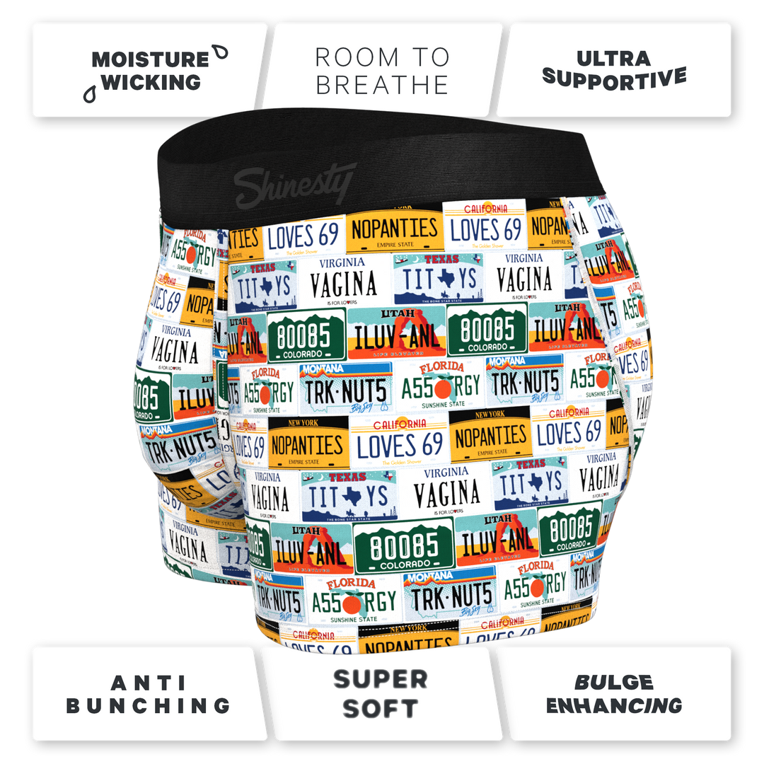 Shinesty "The DMV Catastrophe" License Plates Ball Hammock® Pouch Trunks Underwear