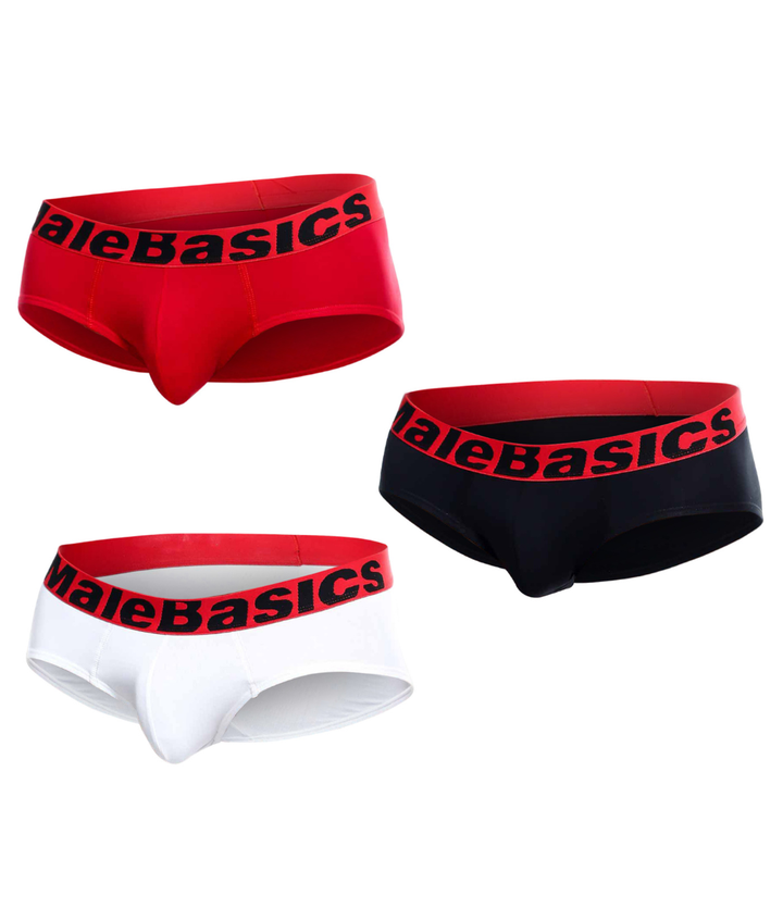 MaleBasics Men's Brief 3-Pack – Breathable Cotton Stretch Briefs in Black, White, & Red