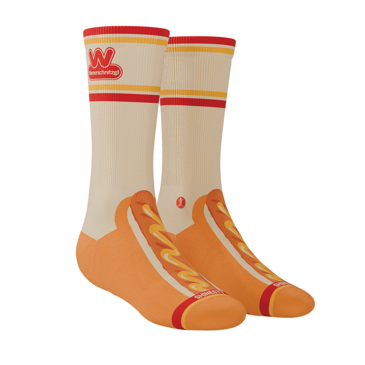 Shinesty x Wienerschnitzel The Dog On Dog Heel Hammock crew socks – men's collab print crew socks