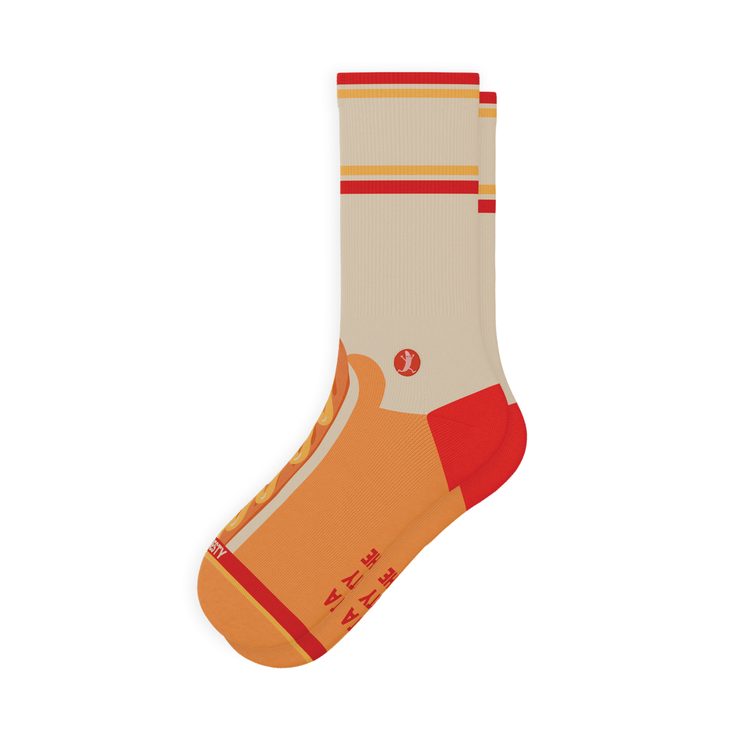 Shinesty x Wienerschnitzel The Dog On Dog Heel Hammock crew socks – men's collab print crew socks
