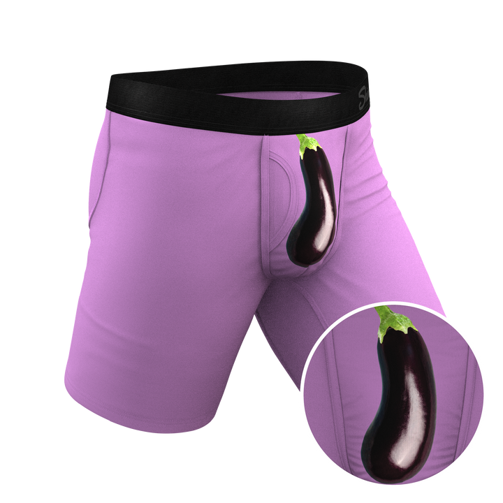 Shinesty "The Double Entendre" Eggplant Long Leg Ball Hammock® Pouch Boxer Briefs with Fly