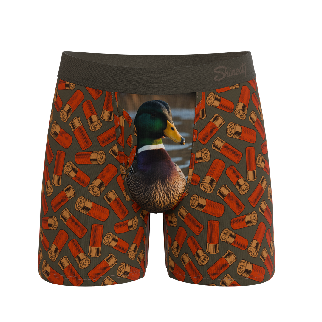 Shinesty The Duck Cover mallard Ball Hammock underwear with fly – men's mallard duck print fly boxer