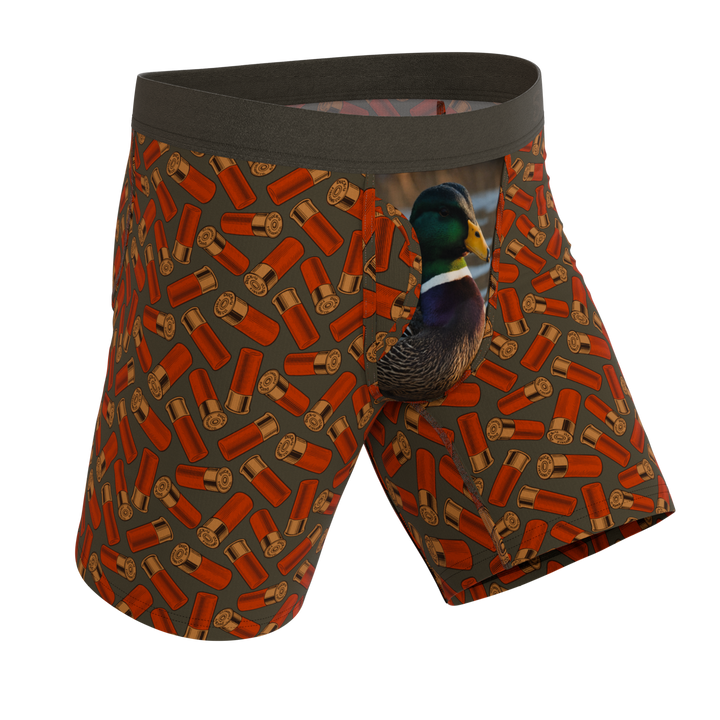 Shinesty The Duck Cover mallard Ball Hammock long leg underwear with fly – men's mallard long leg boxer