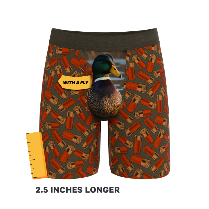 Shinesty The Duck Cover mallard Ball Hammock long leg underwear with fly – men's mallard long leg boxer