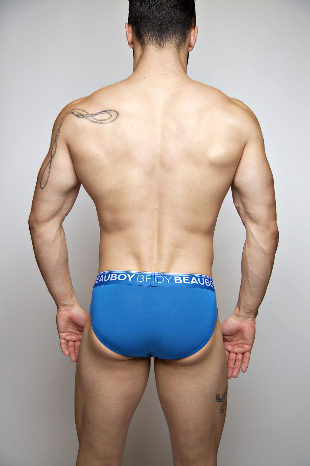 Beauboy Logo men's classic brief in Beauboy Blue – microfiber contour pouch underwear front view