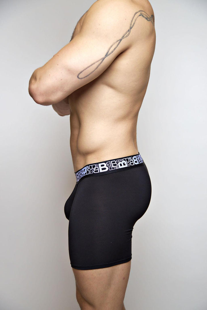 Beauboy B Logo men's joxer brief in black – contour pouch boxer brief front view
