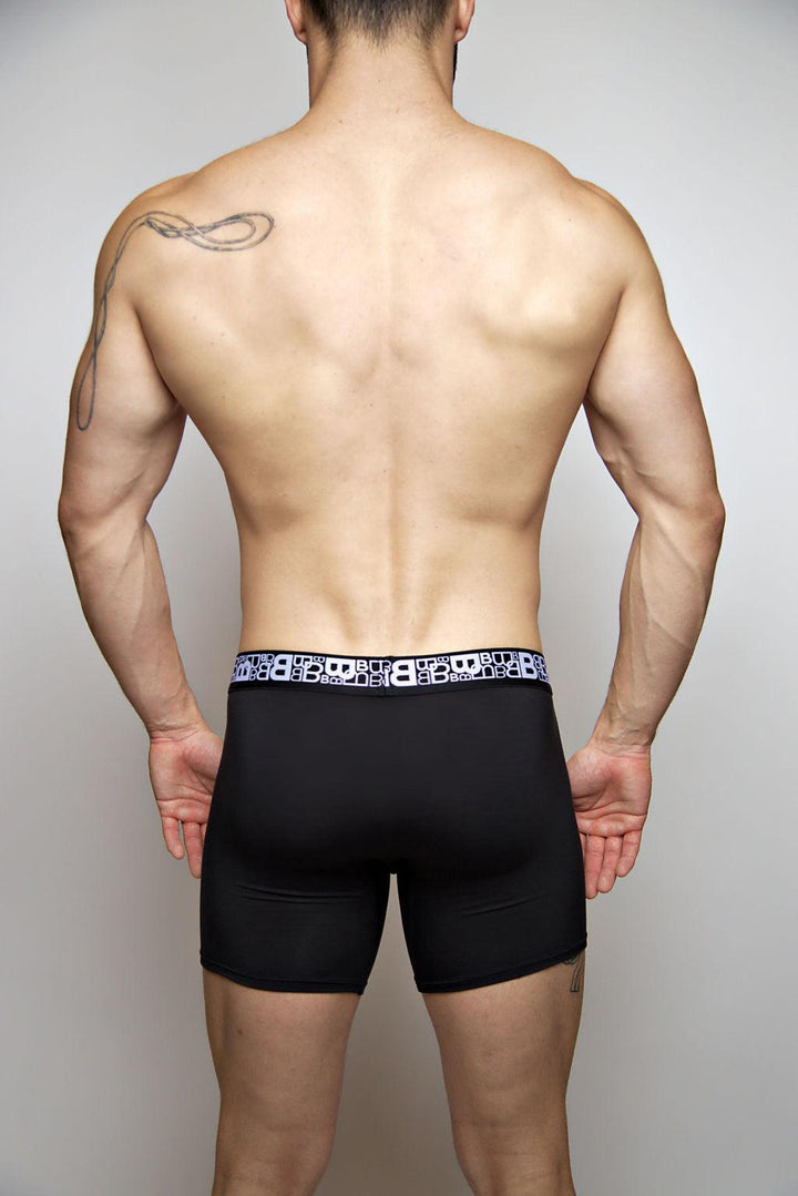 Beauboy B Logo men's joxer brief in black – contour pouch boxer brief front view