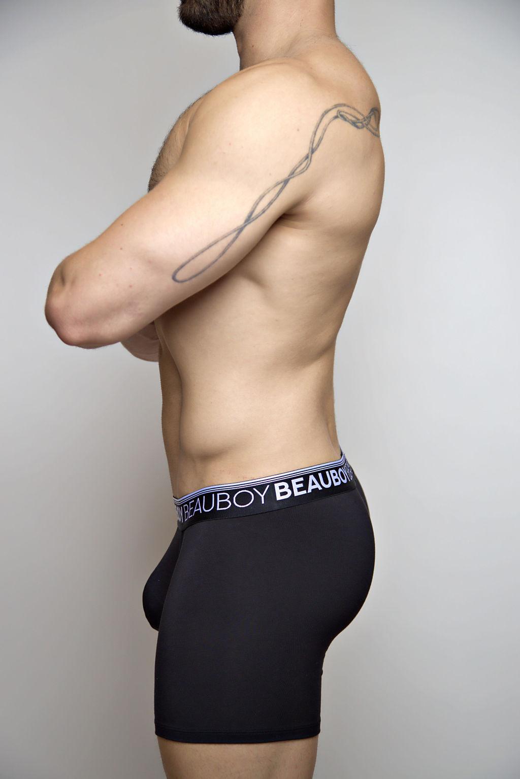 Beauboy Logo men's joxer brief in black – contour pouch boxer brief front view