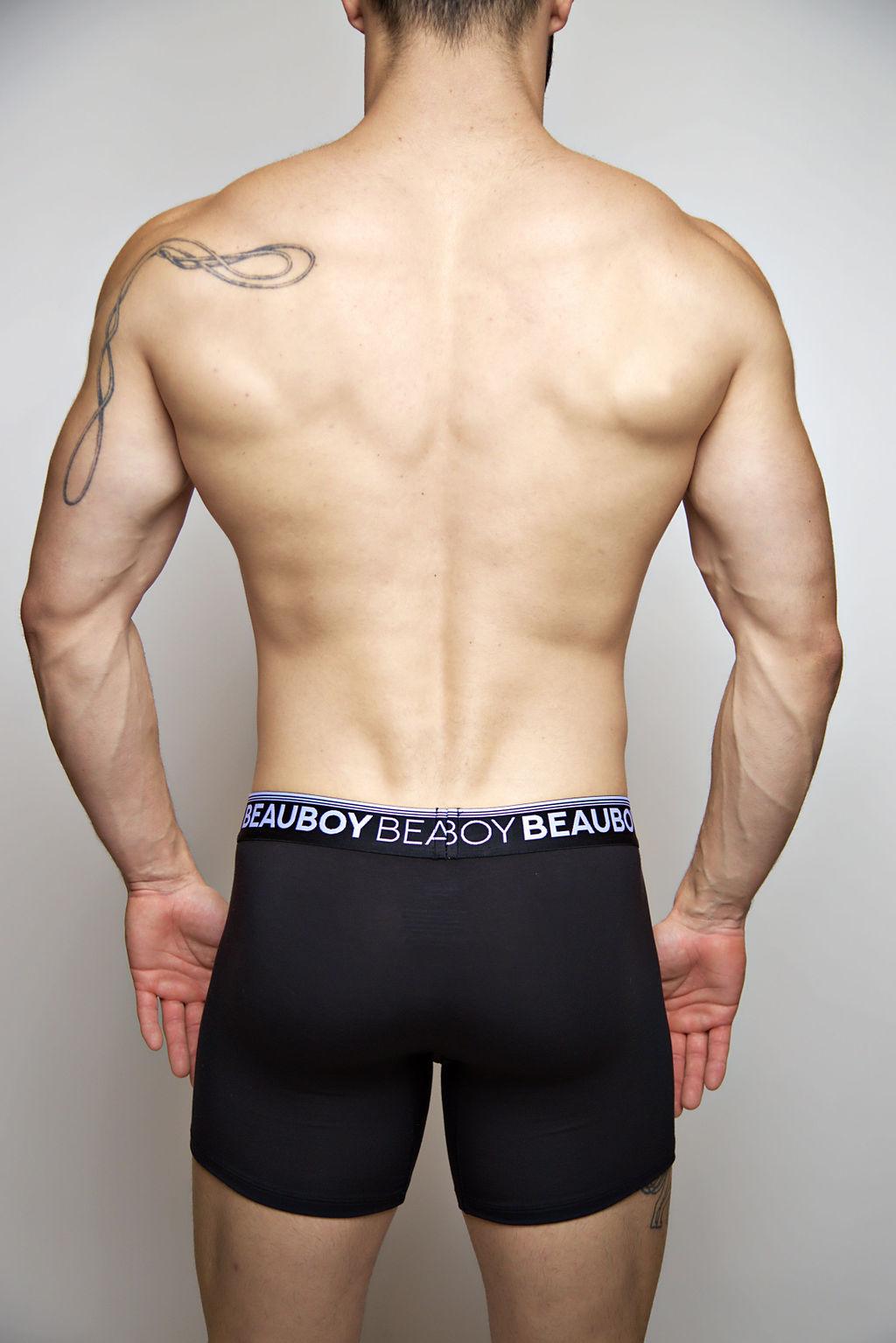 Beauboy Logo men's joxer brief in black – contour pouch boxer brief front view