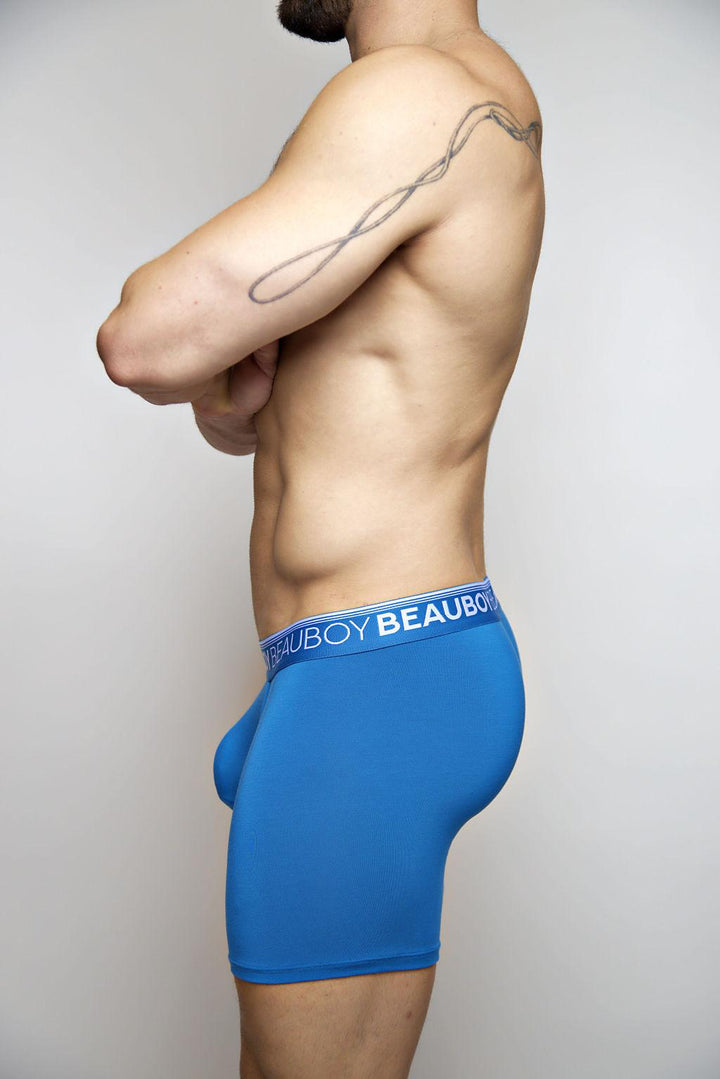 Beauboy Logo men's joxer brief in Beauboy Blue – contour pouch boxer brief front view