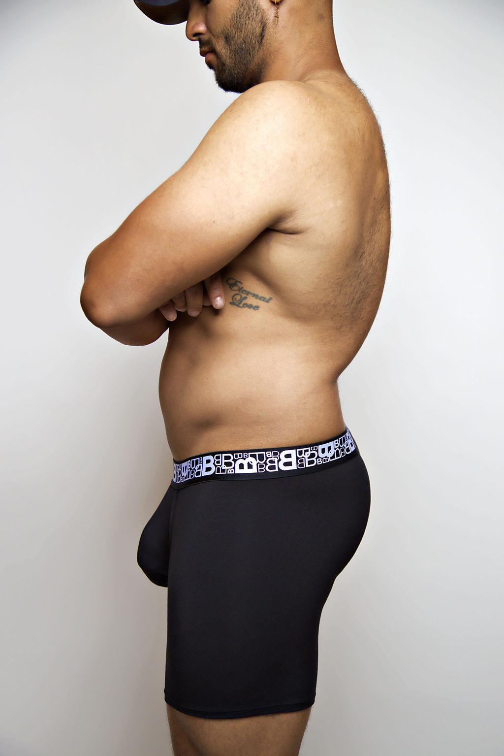 Beauboy B Logo men's joxer brief in black – contour pouch boxer brief front view