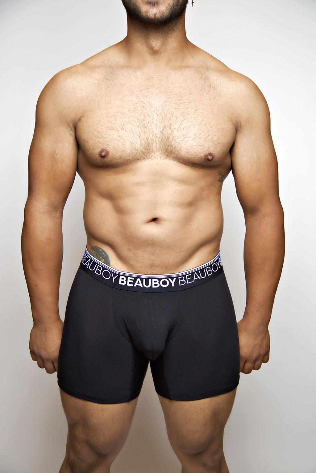 Beauboy Logo men's joxer brief in black – contour pouch boxer brief front view
