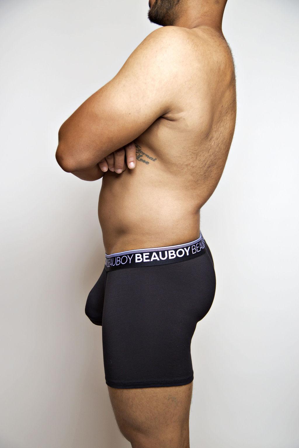 Beauboy Logo men's joxer brief in black – contour pouch boxer brief front view